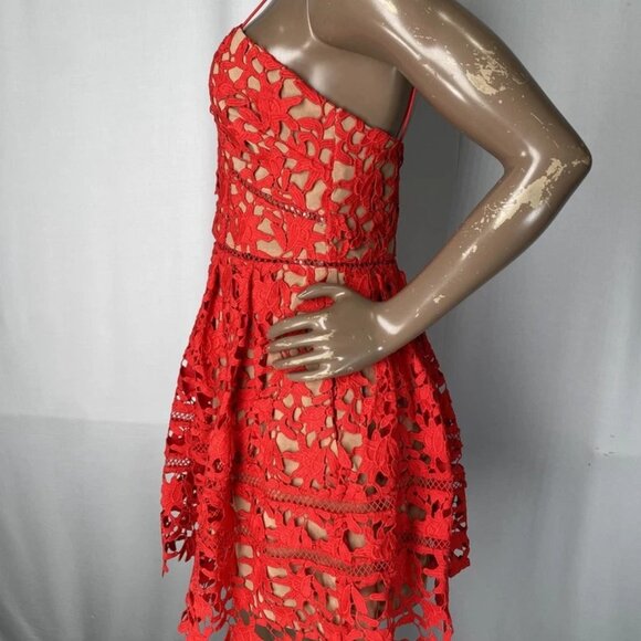 NEW SELF-PORTRAIT Women's Azaelea Lace Mini Dress Red Size 4 – Sleeveless - Picture 9 of 10